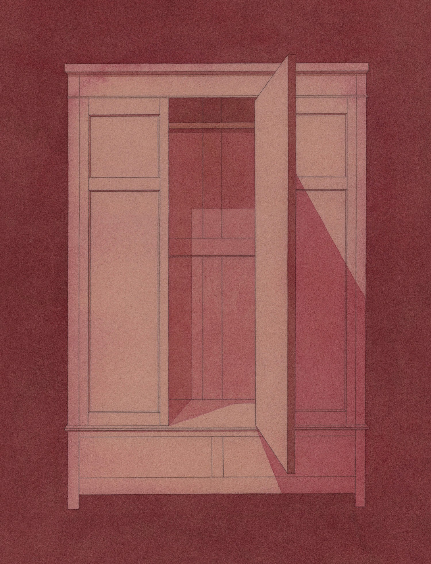 Kristīne Upīte / Kristine Upite – Closet Red · watercolor, graphite on paper · 33x27cm · 2025