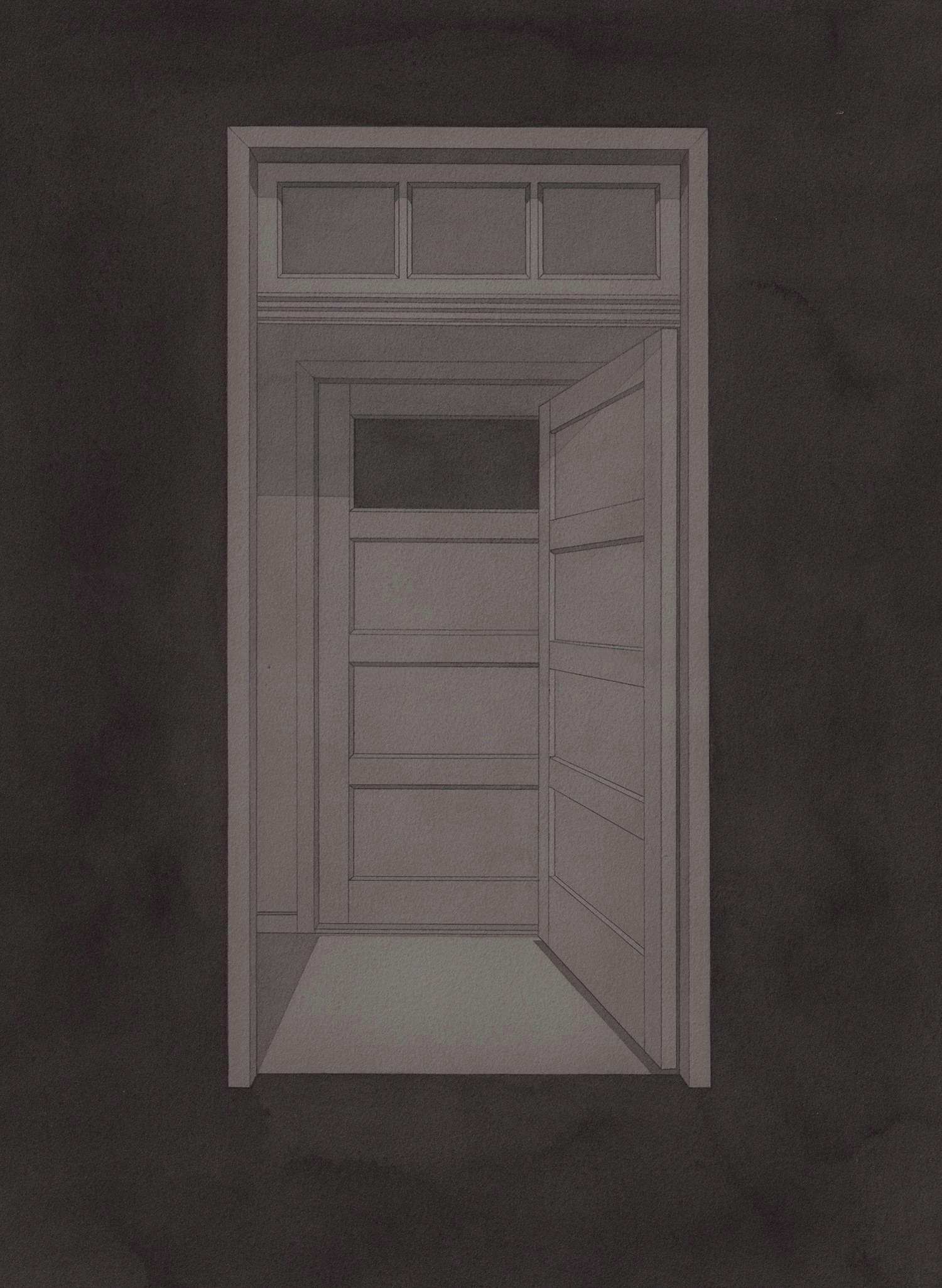 Kristīne Upīte / Kristine Upite – Two Doors Grey · watercolor, graphite on paper · 33,5x25cm · 2025